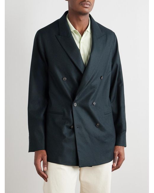 Altea Green Alain Double-Breasted Virgin Wool-Blend Flannel Blazer for men