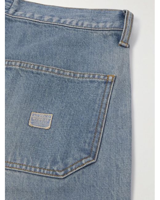 Kapital Blue Straight-Leg Leather-Trimmed Embellished Denim Shorts for men