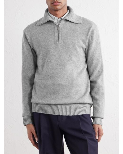 Slowear Gray Zanone Slim-Fit Cashmere Half Zip-Up Sweater for men
