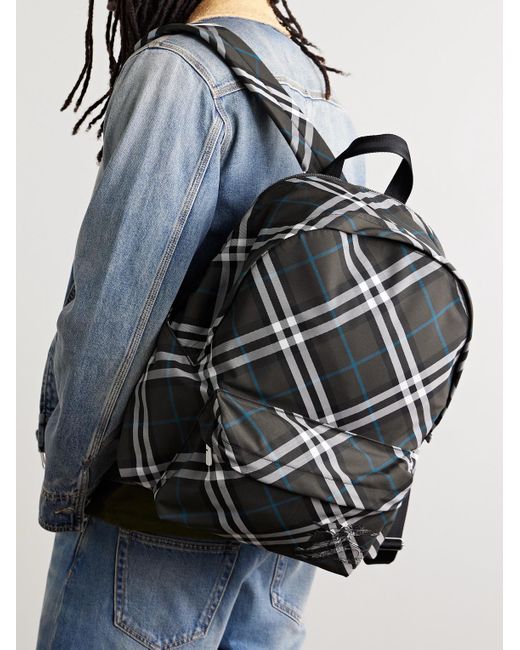 Burberry Black Logo-Embroidered Checked Coated-Canvas Backpack for men