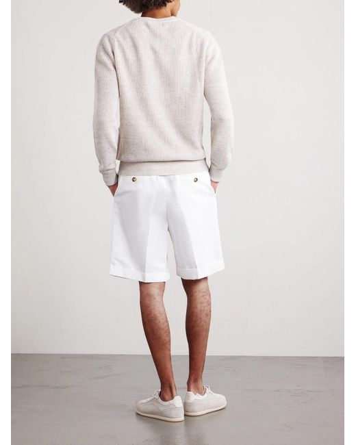 Brunello Cucinelli White Wide-leg Pleated Cotton And Linen-blend Bermuda Shorts for men