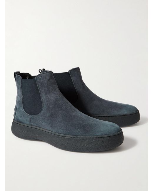 Tod's Blue Suede Chelsea Boots for men