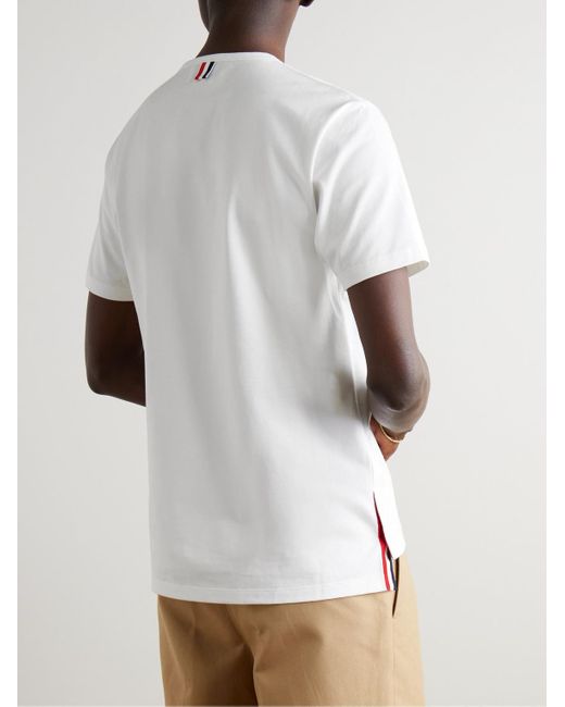 Thom Browne White Slim-Fit Grosgrain-Trimmed Cotton-Jersey T-Shirt for men
