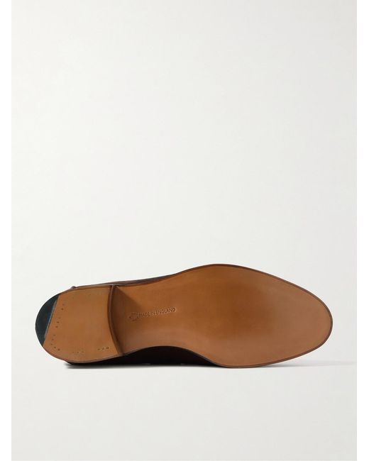 Edward Green Brown Belgravia Tasseled Leather-Trimmed Suede Loafers for men