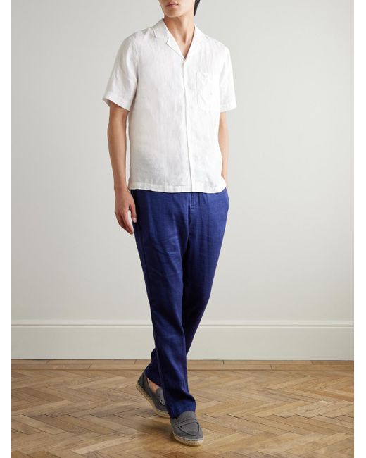 Frescobol Carioca White Alves Camp-collar Embroidered Linen Shirt for men