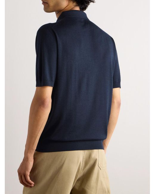 Loro Piana Blue Slim-Fit Wool, Silk And Cashmere-Blend Polo Shirt for men