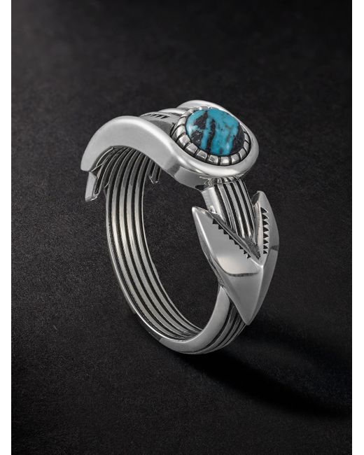 Jacques Marie Mage Black Natrona Limited Edition Sterling Silver And Apache Blue Turquoise Ring for men