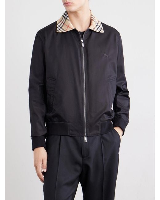 Burberry Black Checked Logo-Embroidered Cotton Blouson Jacket for men