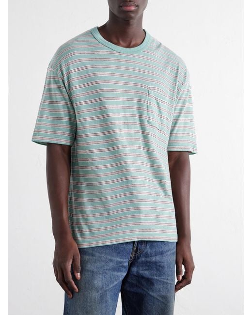 Visvim Blue Jumbo Border Striped Wool And Cotton-Blend T-Shirt for men