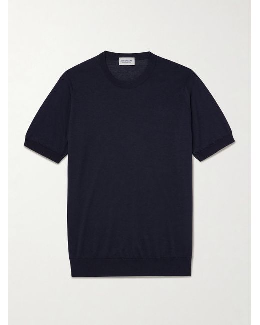 John Smedley Blue Hilcote Merino Wool And Sea Island Cotton-Blend T-Shirt for men