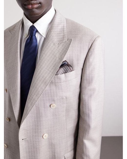 Brunello Cucinelli Brown Printed Silk Pocket Square for men