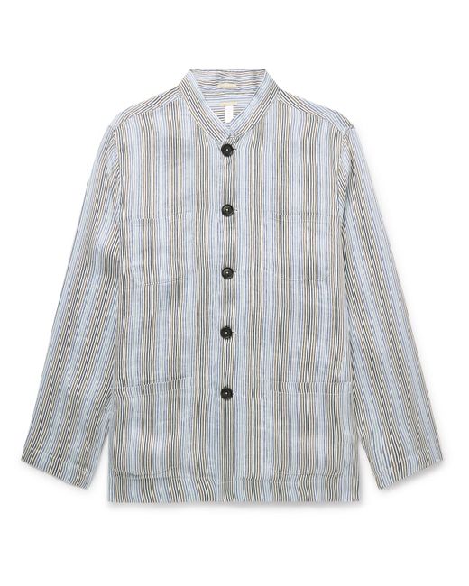 Massimo Alba Gray Cina2 Grandad-collar Striped Linen And Silk-blend Overshirt for men