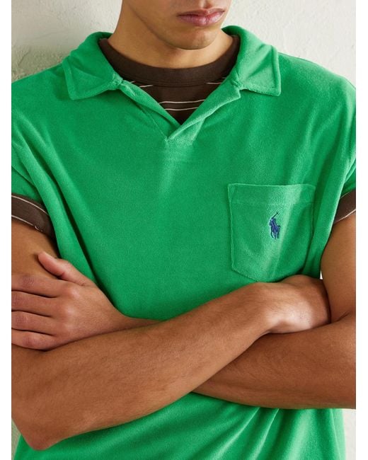 Polo Ralph Lauren Green Logo-embroidered Cotton-blend Terry Polo Shirt for men
