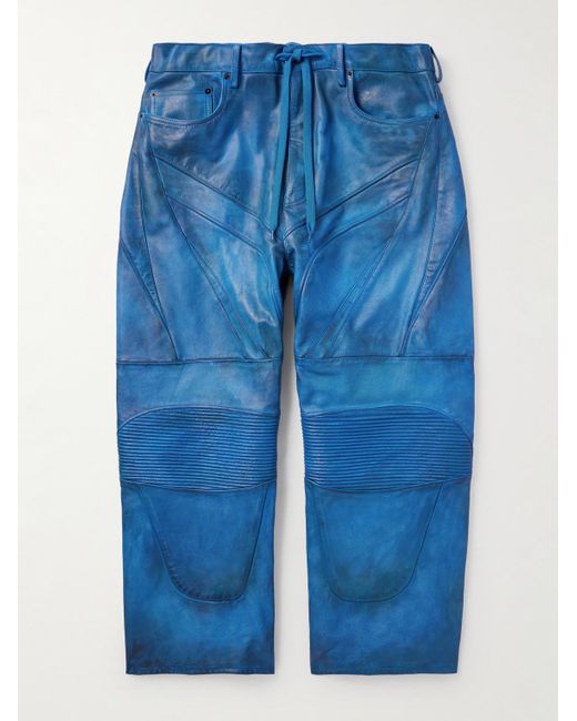 Balenciaga Blue Biker Wide-leg Panelled Leather Drawstring Trousers for men