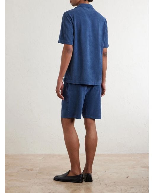 Fedeli Blue Camp-Collar Cotton-Terry Shirt for men