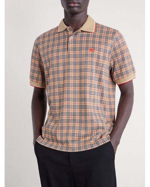 Burberry Natural Logo-embroidered Checked Jacquard Polo Shirt for men