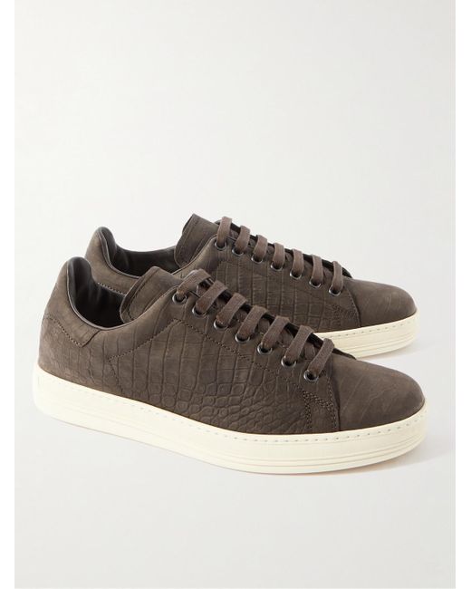 Tom Ford Brown Warwick Croc-effect Leather Sneakers for men