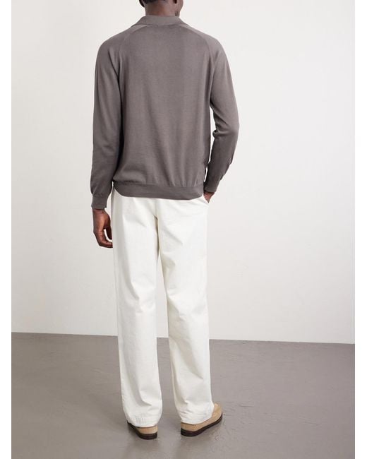 Sunspel Gray Sea Island Cotton And Cashmere-Blend Polo Shirt for men