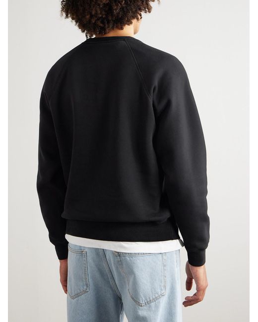 Tom Ford Blue Logo-appliquéd Garment-dyed Cotton-jersey Sweatshirt for men