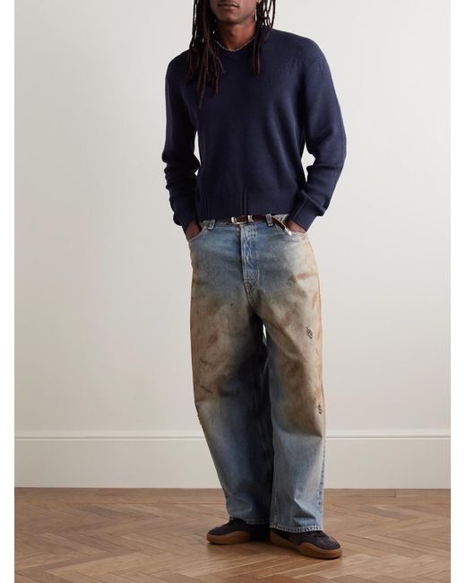 Acne Blue Kerinos Distressed Wool-Blend Sweater for men
