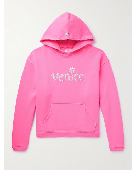 ERL Pink Printed Cotton-Jersey Hoodie for men