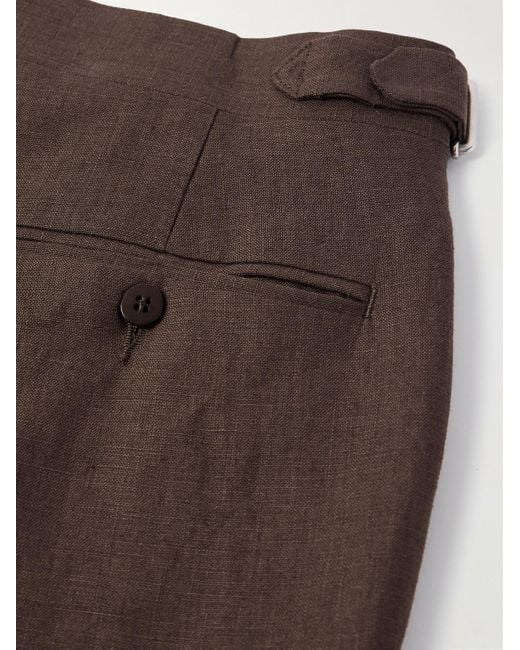 STÒFFA Brown Straight-Leg Pleated Linen Trousers for men