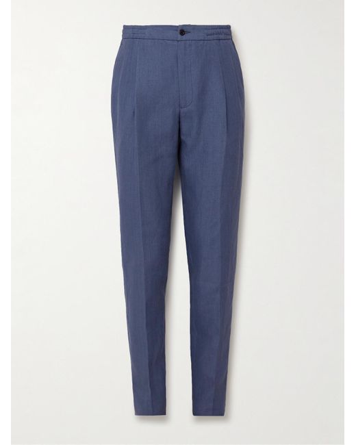 Pantaloni a gamba affusolata in lino con pinces di Rubinacci in Blue da Uomo
