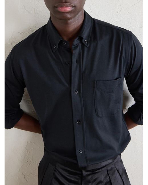 Tom Ford Blue Silk And Cotton-Blend Shirt for men