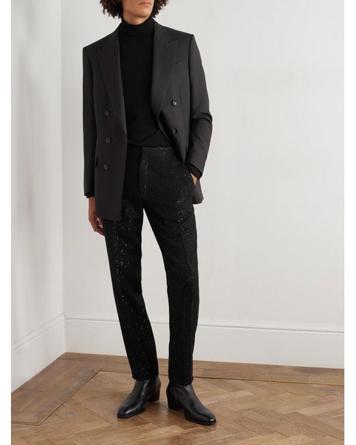 Tom Ford Blue Tapered Sequin-embellished Wool-blend Bouclé Suit Trousers for men