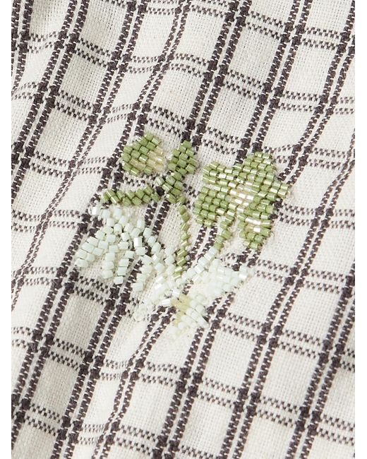 STORY mfg. Gray Camp-Collar Bead-Embellished Checked Organic Cotton Shirt for men