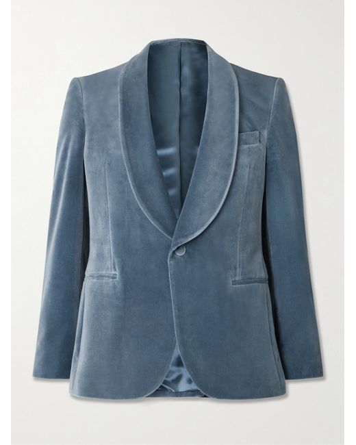 Mr P. Blue Slim-Fit Shawl-Collar Cotton-Velvet Tuxedo Jacket for men