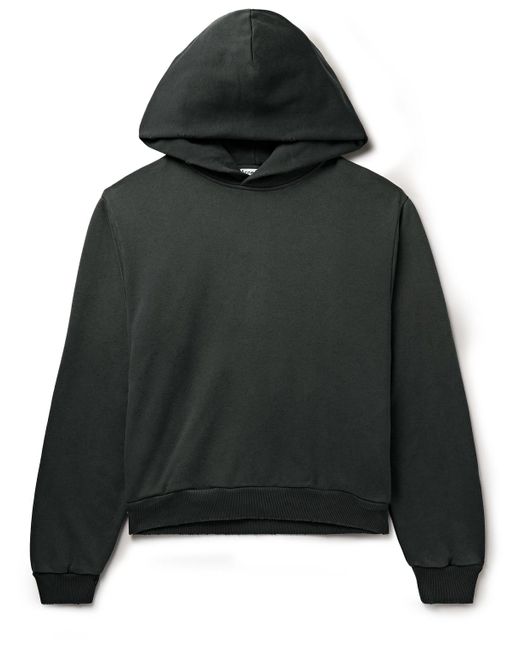 Acne Black Franziska Garment-Dyed Distressed Logo-Print Cotton-Blend Jersey Hoodie for men