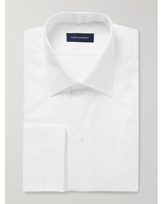 Thom Sweeney White Marcella Bib-Front Cotton And Lyocell-Blend Poplin And Piqué Tuxedo Shirt for men