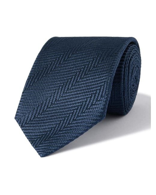 Brunello Cucinelli Blue 7.5cm Silk-herringbone Tie for men