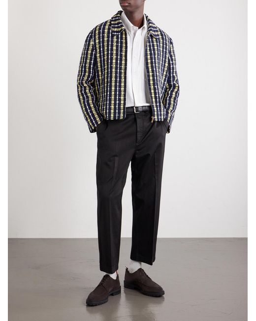 Thom Browne White Logo-Appliquéd Striped Cotton-Oxford Shirt for men