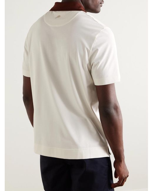 Mr P. White Two-Tone Stretch-Linen And Cotton-Blend Jersey Polo Shirt for men