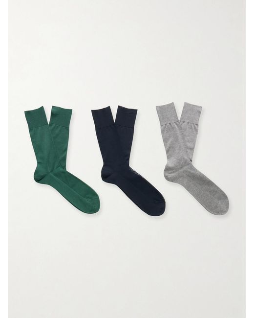 Falke Blue N9 Finest Three-Pack Ribbed Cotton-Blend Socks for men
