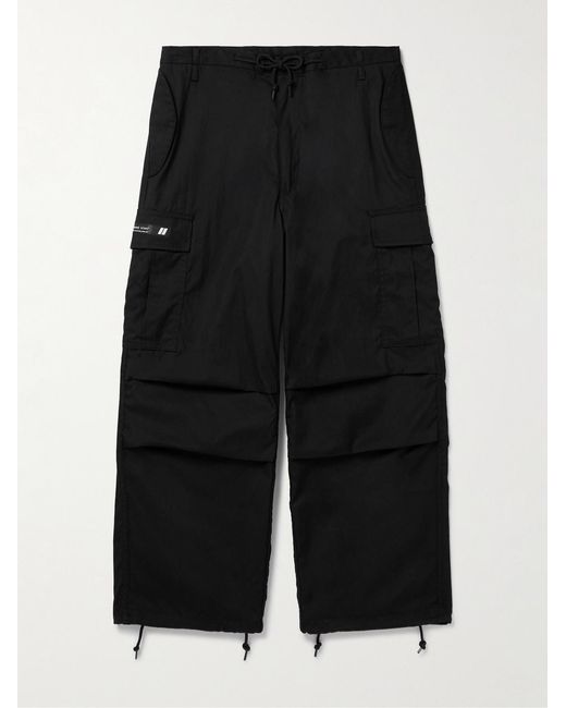(w)taps Black Straight-Leg Cotton And Nylon-Blend Drawstring Cargo Trousers for men