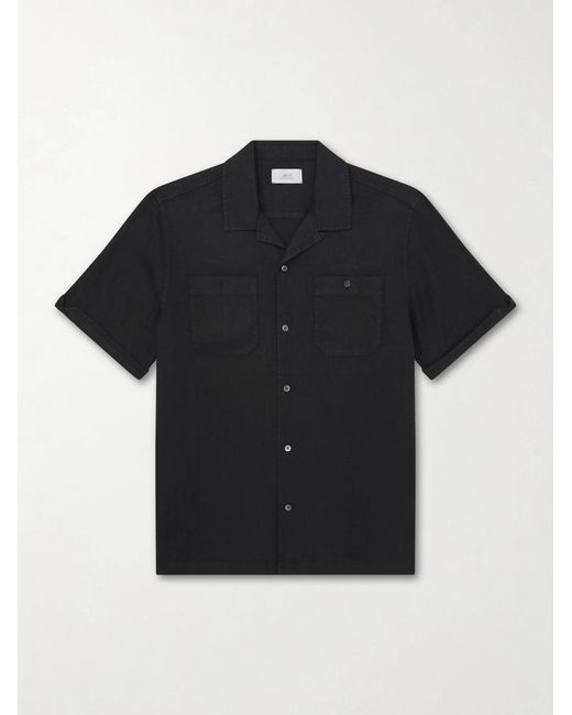 Mr P. Black Convertible-Collar Garment-Dyed Linen Shirt for men