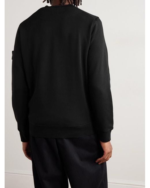 Stone Island Black Logo-appliquèd Garment-dyed Organic Cotton-jersey Sweatshirt for men