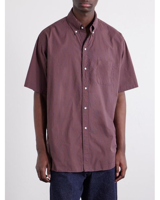 Beams Plus Purple Button-Down Collar Checked Cotton Shirt for men