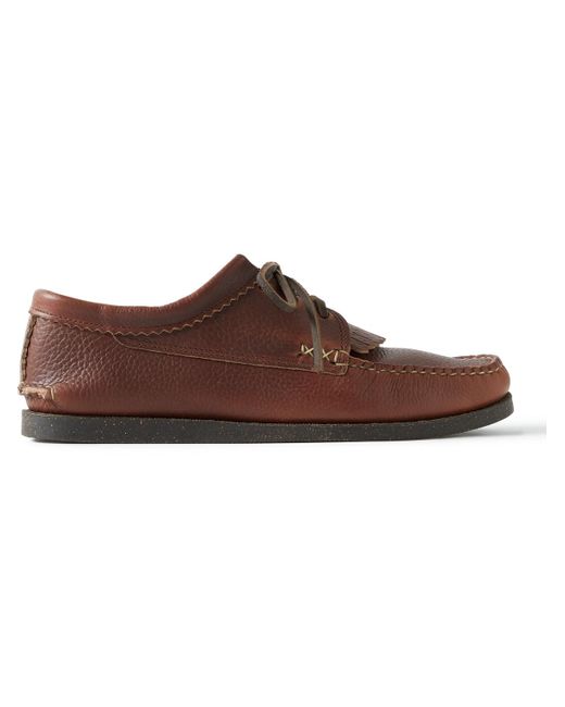 Yuketen Brown Textured-leather Kiltie Derby Shoes for men