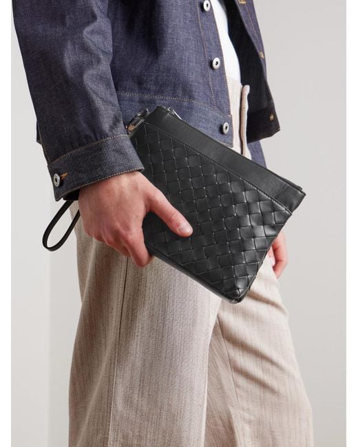 Bottega Veneta Black Intrecciato Leather Pouch for men