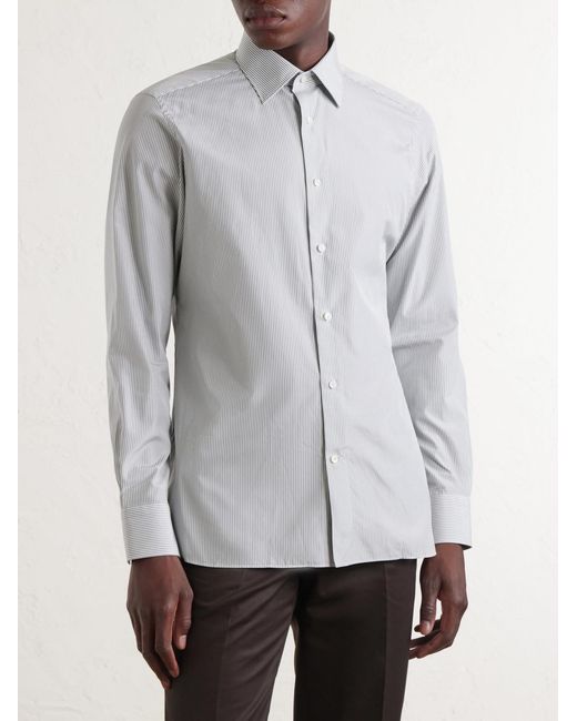 Zegna Gray Trofeo Stripped Cotton-poplin Shirt for men