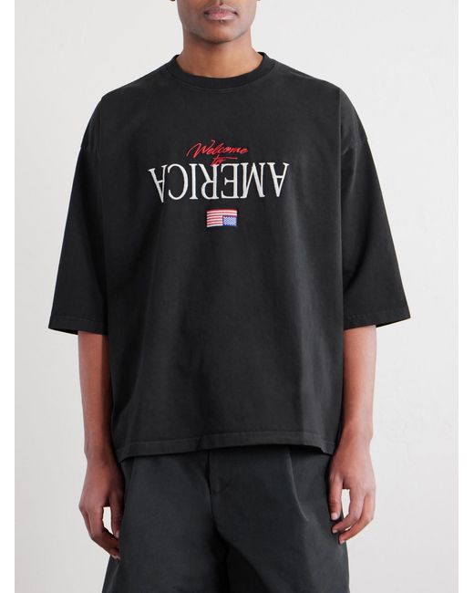 Willy Chavarria Black Welcome To America Logo-Embroidered Cotton-Jersey T-Shirt for men