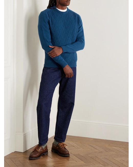 Inis Meáin Blue Slim-fit Cable-knit Merino Wool And Cashmere-blend Sweater for men