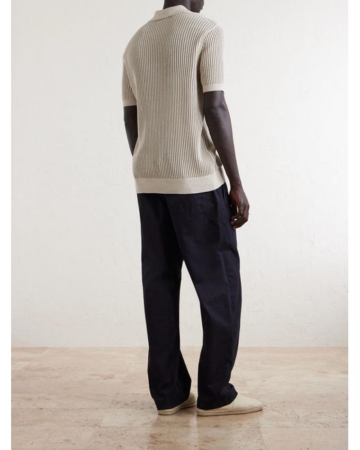 Frescobol Carioca White Vidal Ribbed Cotton And Linen-blend Polo Shirt for men