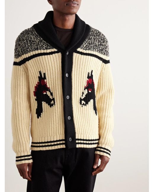 Guest In Residence Rodeo Cardigan aus einer Woll-Kaschmirmischung mit Intarsienmotiven und Schalkragen in Black für Herren