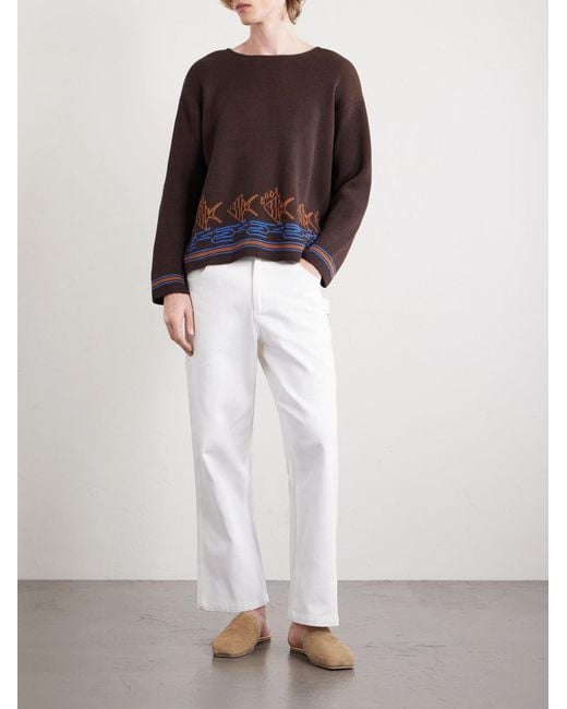 Bode Red Fish School Intarsia-knit Cotton Sweater for men