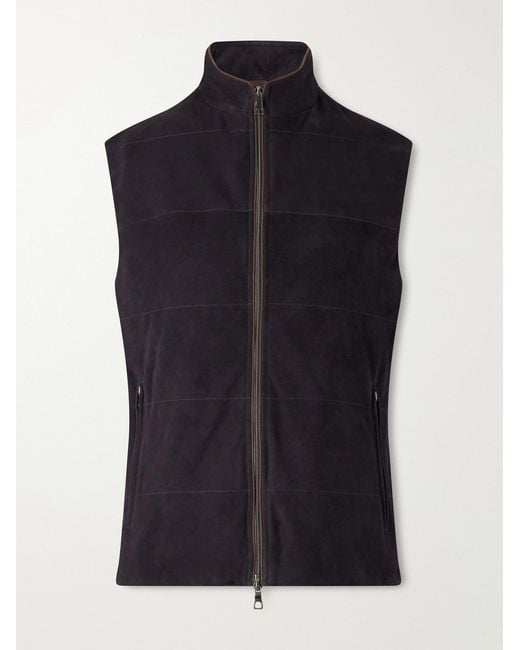N.Peal Cashmere Blue Belgravia Cotton-Trimmed Suede Gilet for men